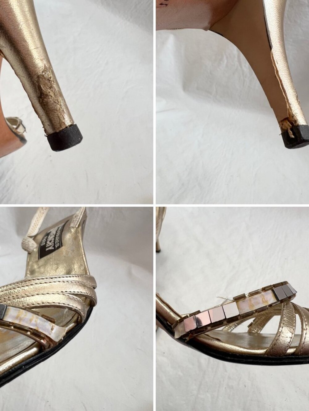Vintage 70s Givenchy high heel sandals gold leather mirror size 7 slingback - Picture 11 of 13